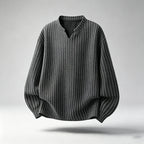 Haut Homme à Rayures Texturées – Col V, Manches Longues & Coupe Ample