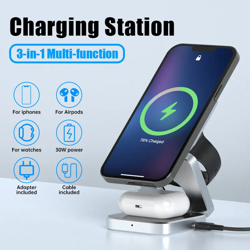 Chargeur pliable magnétique 3 en 1 + Prise USB OFFERTE