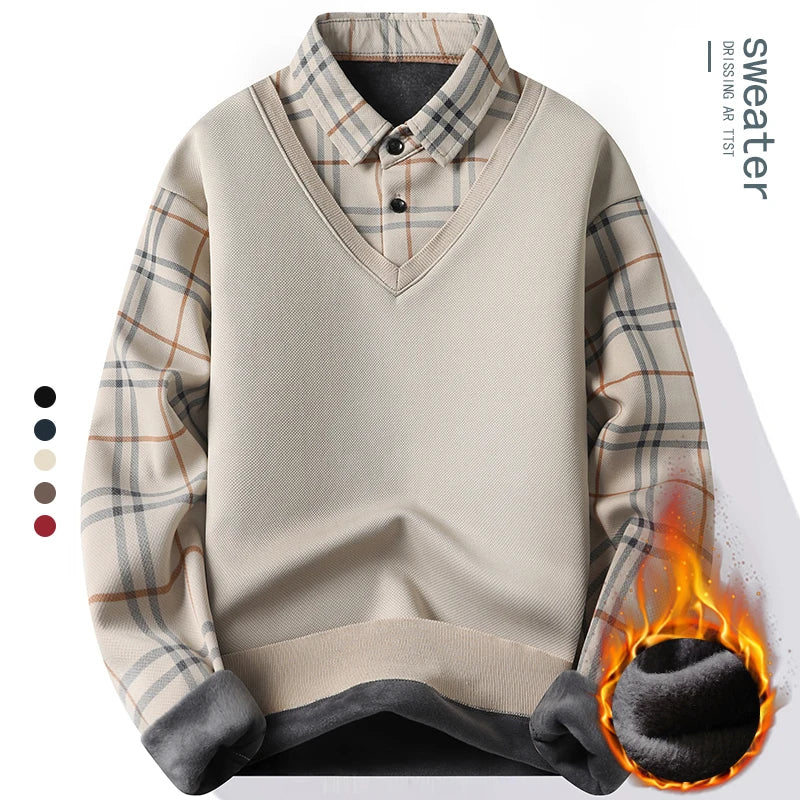 Pull 2 en 1 en Polaire et Chemise à Carreaux
