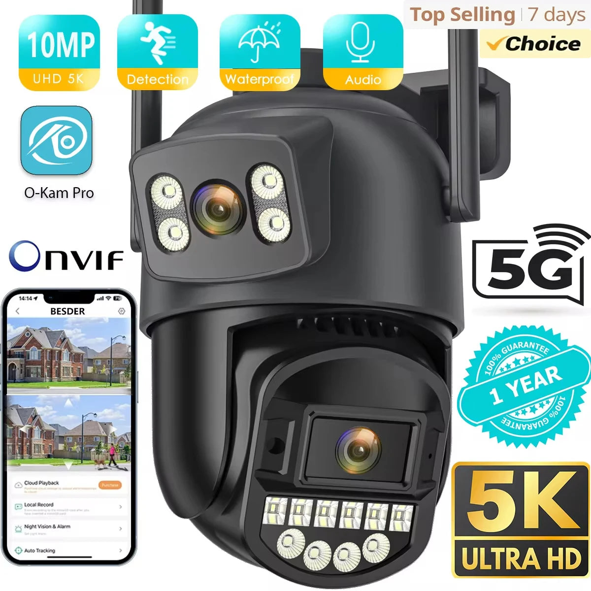 Caméra de Sécurité 5K Double Objectif – Vision 360° + Carte 32GB