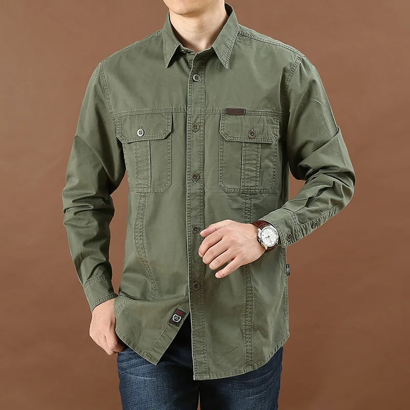 Chemise Homme Multi-Poches – Manches Longues & Col Revers
