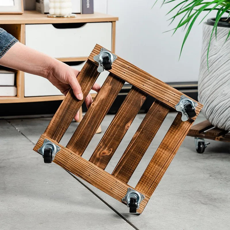 Plateau Mobile en Bois Massif pour Pots de Fleurs