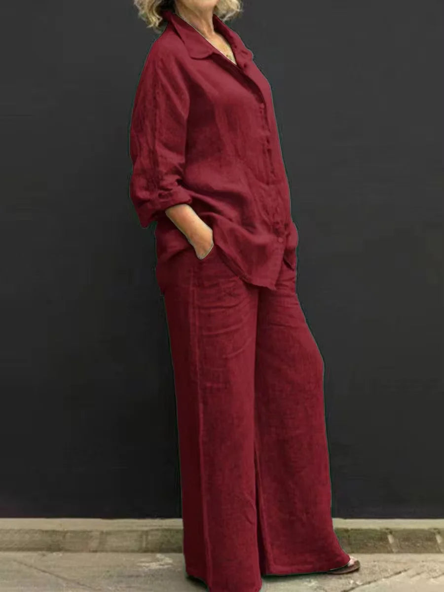 Ensemble Lin Femme Élégant Décontracté 2 Pièces
