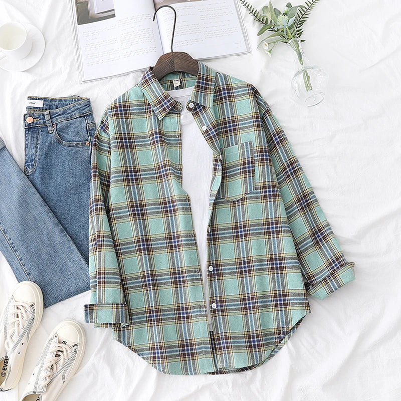 Chemise en Flanelle à Carreaux pour Femme - 15 Couleurs