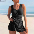 Maillot de bain 2 pièces taille haute grande taille — jupe couvrante, ventre gainé
