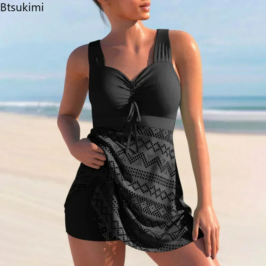 Maillot de bain 2 pièces taille haute grande taille — jupe couvrante, ventre gainé