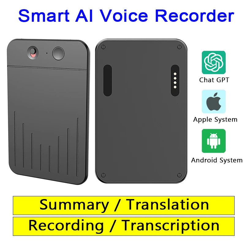 Enregistreur Vocal Intelligent IA avec Transcription & Traduction Compatible ChatGPT pour Discussion, Réunion, Appels – 8 à 256 Go