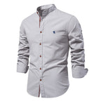 Chemise 100% Coton à Col Mao et Manches Longues - Homme