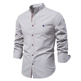 Chemise 100% Coton à Col Mao et Manches Longues - Homme