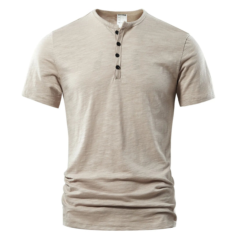 T-shirt manches courtes en coton col Henry pour hommes