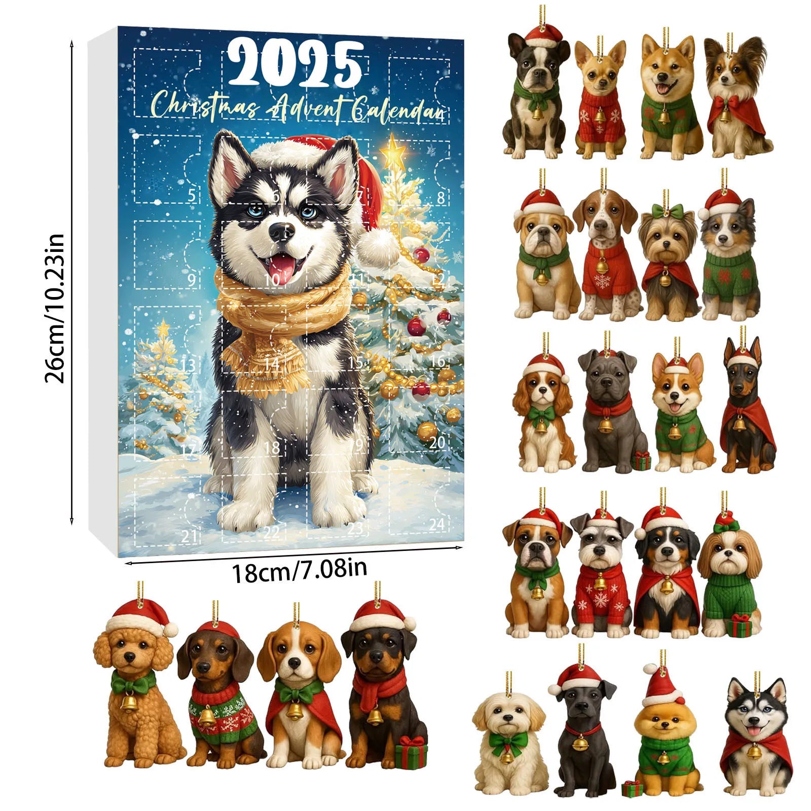 Calendrier de l'Avent 24 Ornements Chiens de Noël