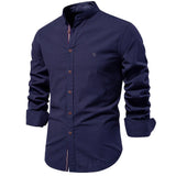Chemise 100% Coton à Col Mao et Manches Longues - Homme