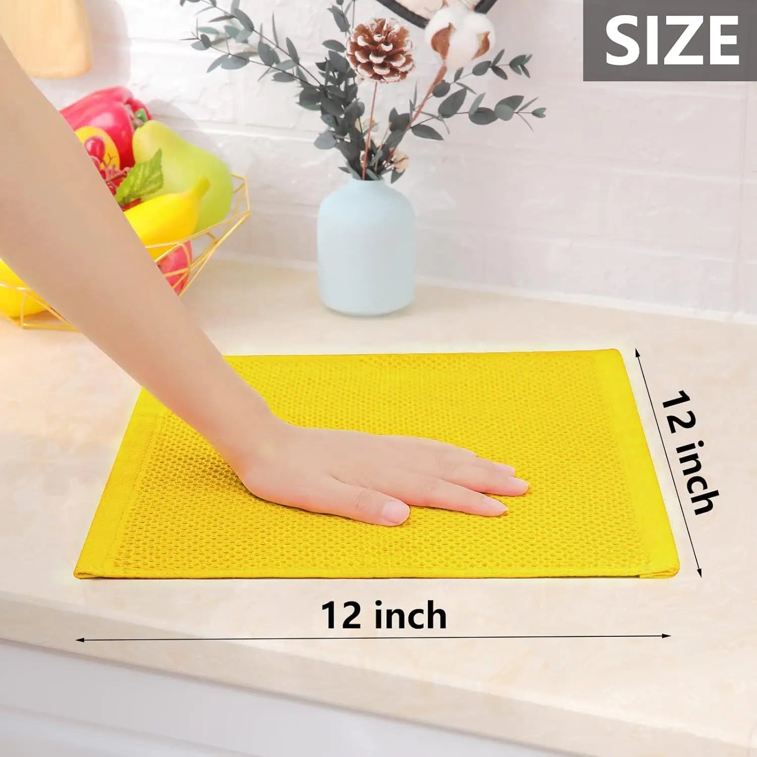 Ensemble de 6PCS de Serviettes Carrées de Cuisine en Nid d'Abeille Pur Coton