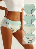 Lot de 4 Culottes Taille Haute Femme — coton, respirant, imprimées