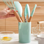 Ensemble d'ustensiles de cuisine Bois et Silicone - 12 pièces + Pot