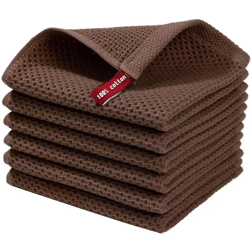 Ensemble de 6PCS de Serviettes Carrées de Cuisine en Nid d'Abeille Pur Coton