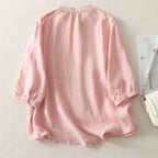Chemise Col Mao Coupe Oversize en Coton & Lin Mi-Saison - Femme