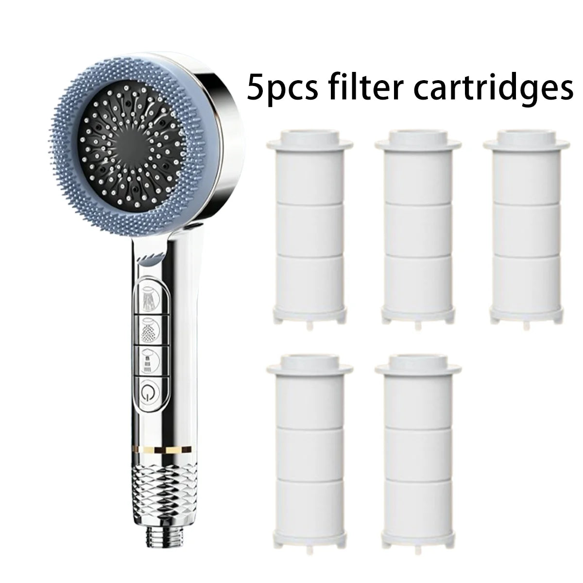 Pommeau de Douche Haute Pression avec Picots Exfoliants, 4 Modes de Jet, Bouton ON/OFF & Filtration – 5 Filtres OFFERTS