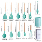 Ensemble d'ustensiles de cuisine Bois et Silicone - 12 pièces + Pot