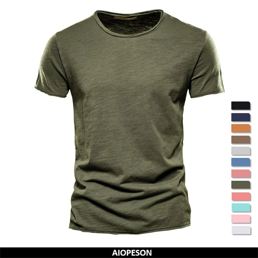 T-Shirt 100% Coton Décontracté à Col Rond et Manches Courtes