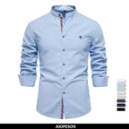 Chemise 100% Coton à Col Mao et Manches Longues - Homme