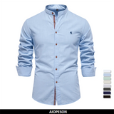 Chemise 100% Coton à Col Mao et Manches Longues - Homme