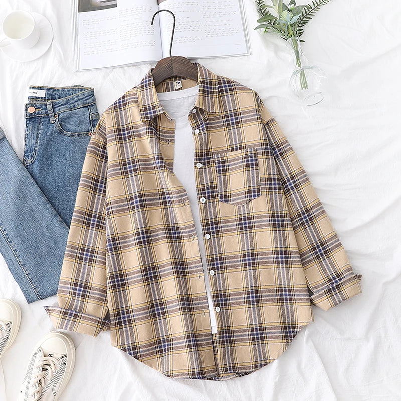 Chemise en Flanelle à Carreaux pour Femme - 15 Couleurs