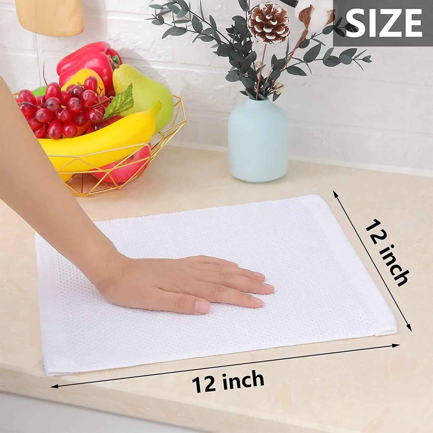 Ensemble de 6PCS de Serviettes Carrées de Cuisine en Nid d'Abeille Pur Coton