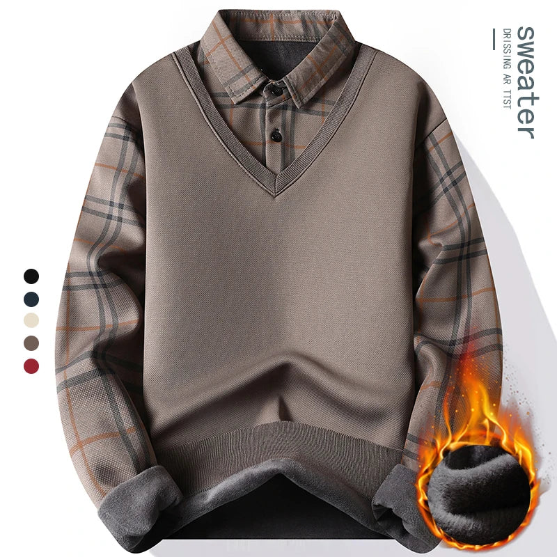 Pull 2 en 1 en Polaire et Chemise à Carreaux