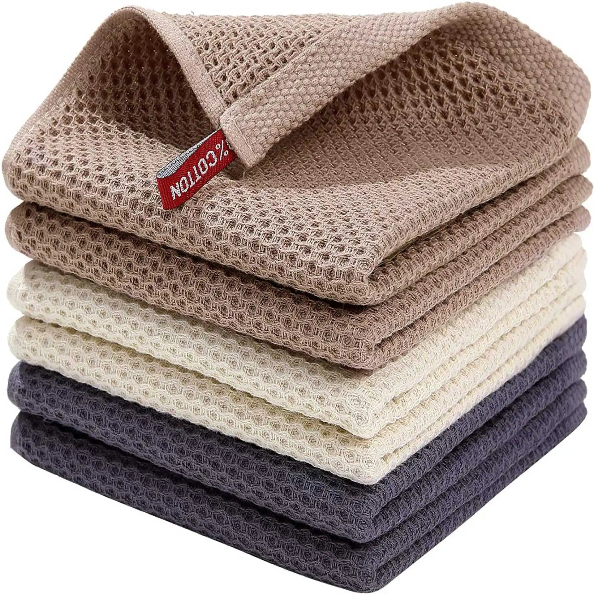 Ensemble de 6PCS de Serviettes Carrées de Cuisine en Nid d'Abeille Pur Coton