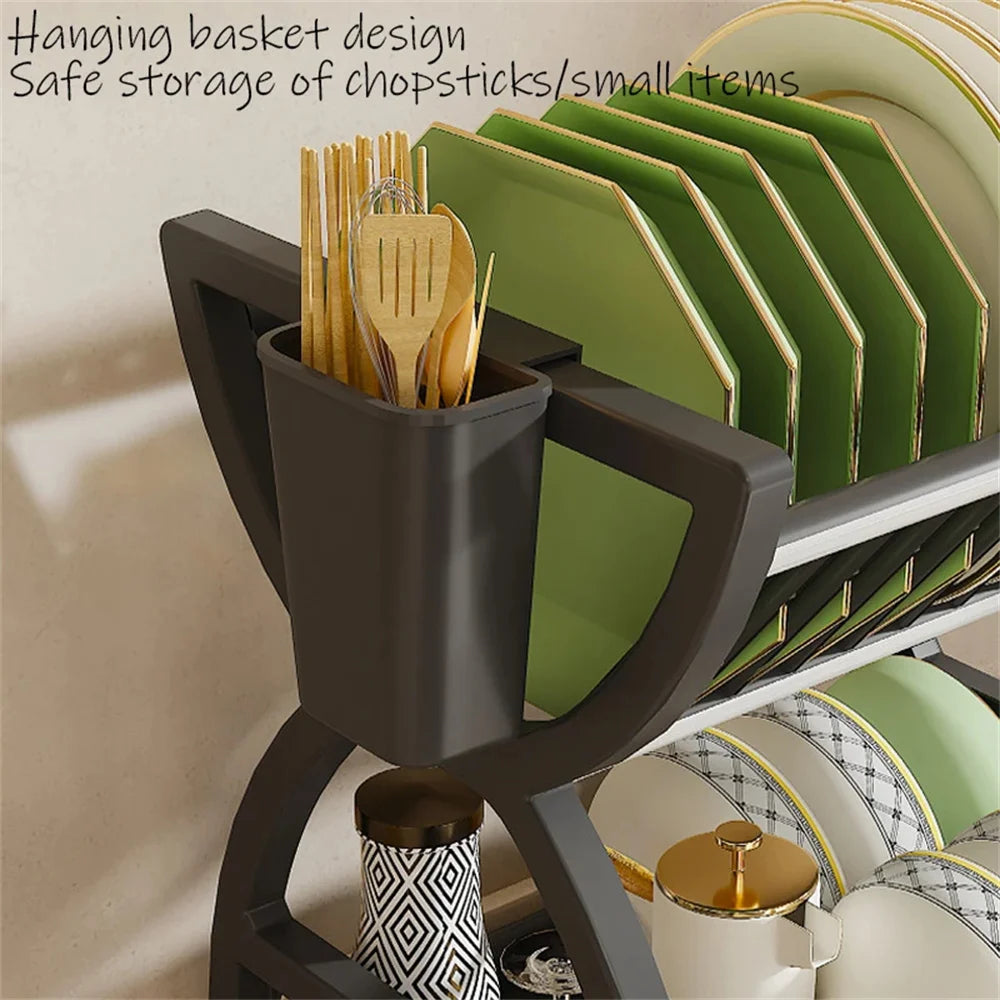 Égouttoir pour Vaisselle à 2 Étages en Plastique - Pot à Couverts + Crochets OFFERTS