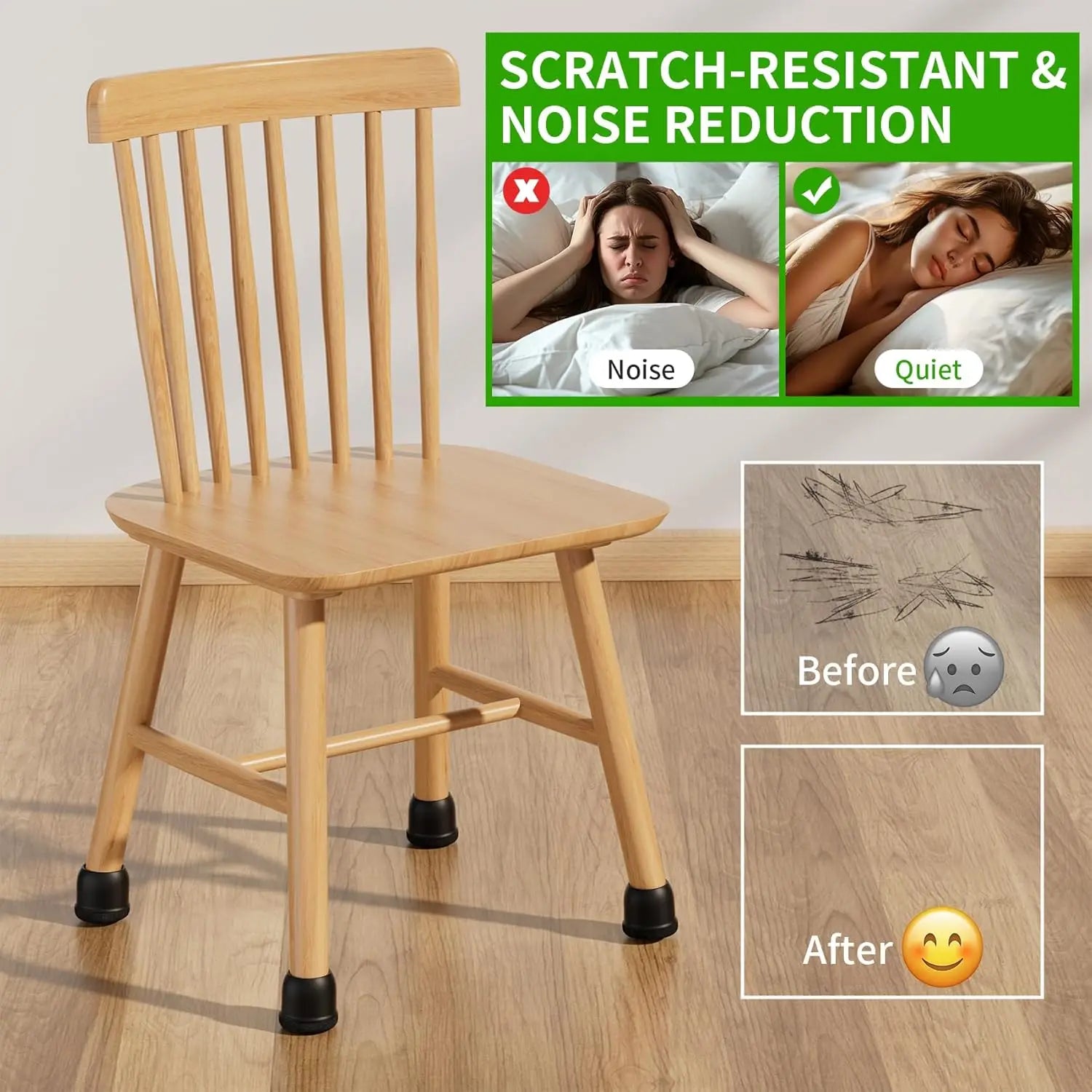 8x Protège-Pieds de Chaise en Silicone Anti-Rayures & Anti-Bruit