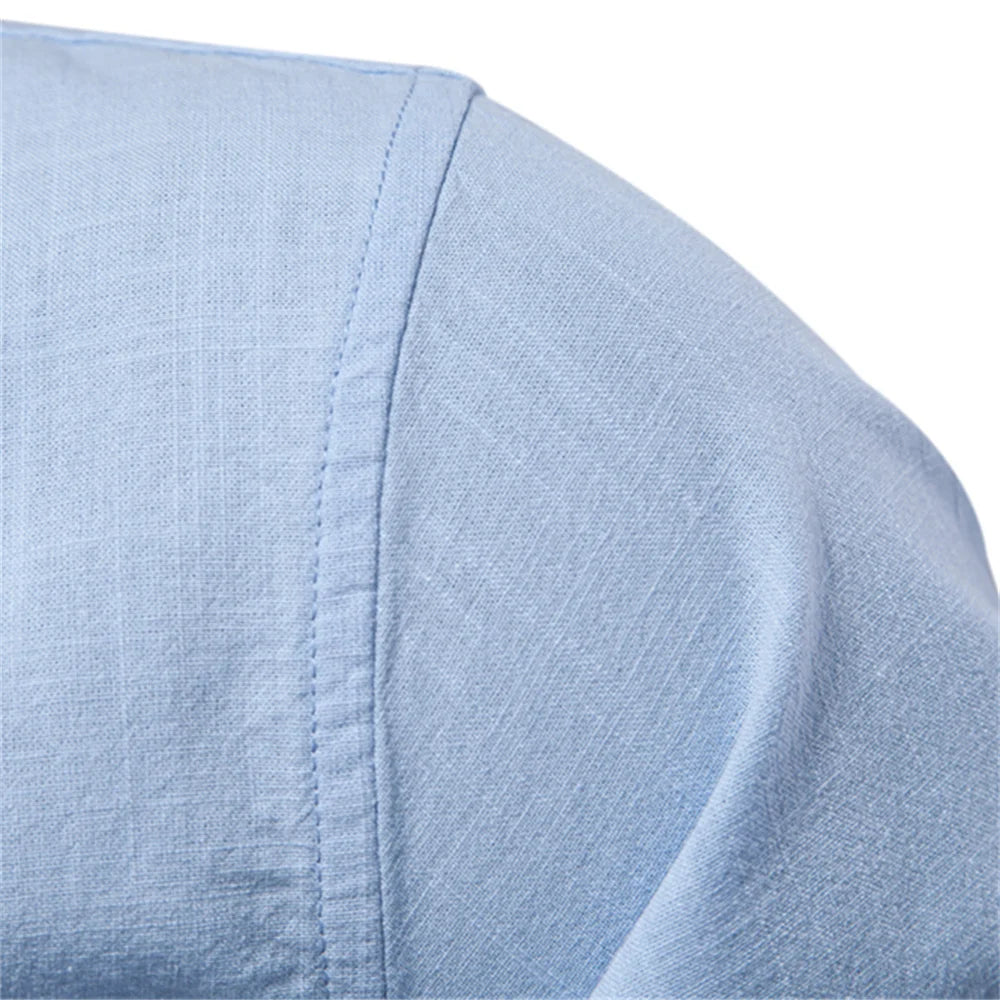 Chemise 100% Coton à Col Mao et Manches Longues - Homme