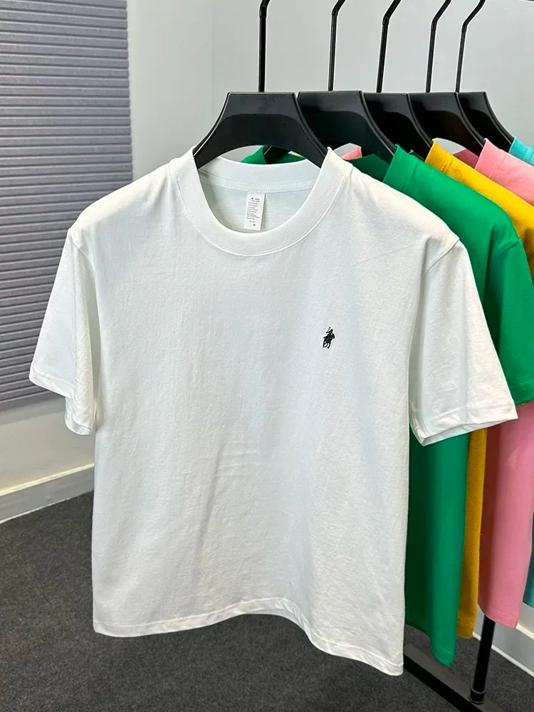 T-Shirt Homme 100 % Coton à Logo Brodé Cheval – Manches Courtes, Col Rond & Tissu Respirant - 14 Couleurs & 5 Tailles