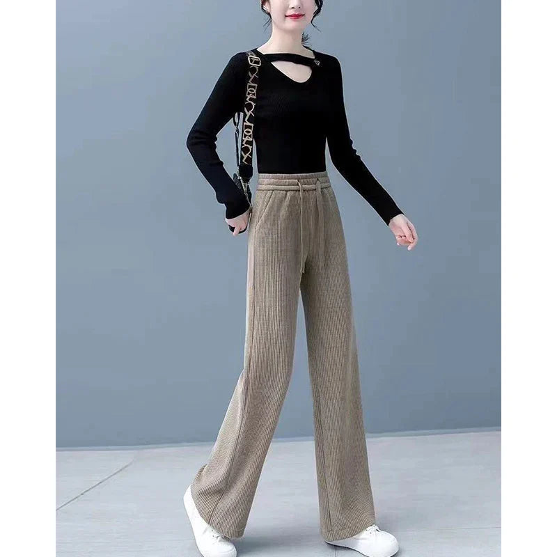 Pantalon en velours côtelé ample Femme - Intérieur fourrure