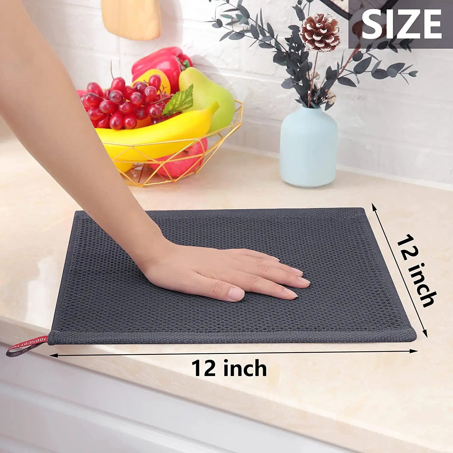 Ensemble de 6PCS de Serviettes Carrées de Cuisine en Nid d'Abeille Pur Coton