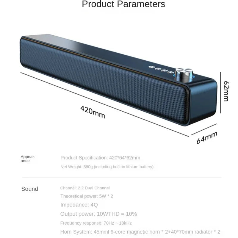 Barre de Son Stéréo 4D - 4 Modes : Bluetooth, USB TF & AUX