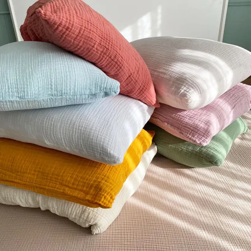 Housse de Coussin en Mousseline 100 % Coton Doux & Respirant – 5 Tailles & 12 Couleurs