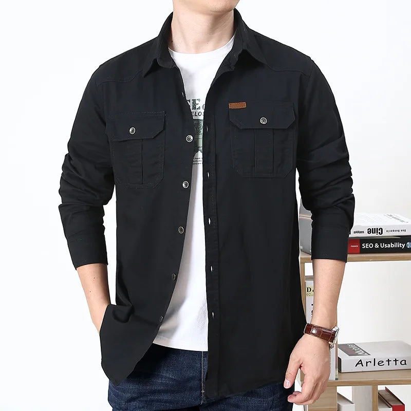 Chemise Homme Multi-Poches – Manches Longues & Col Revers
