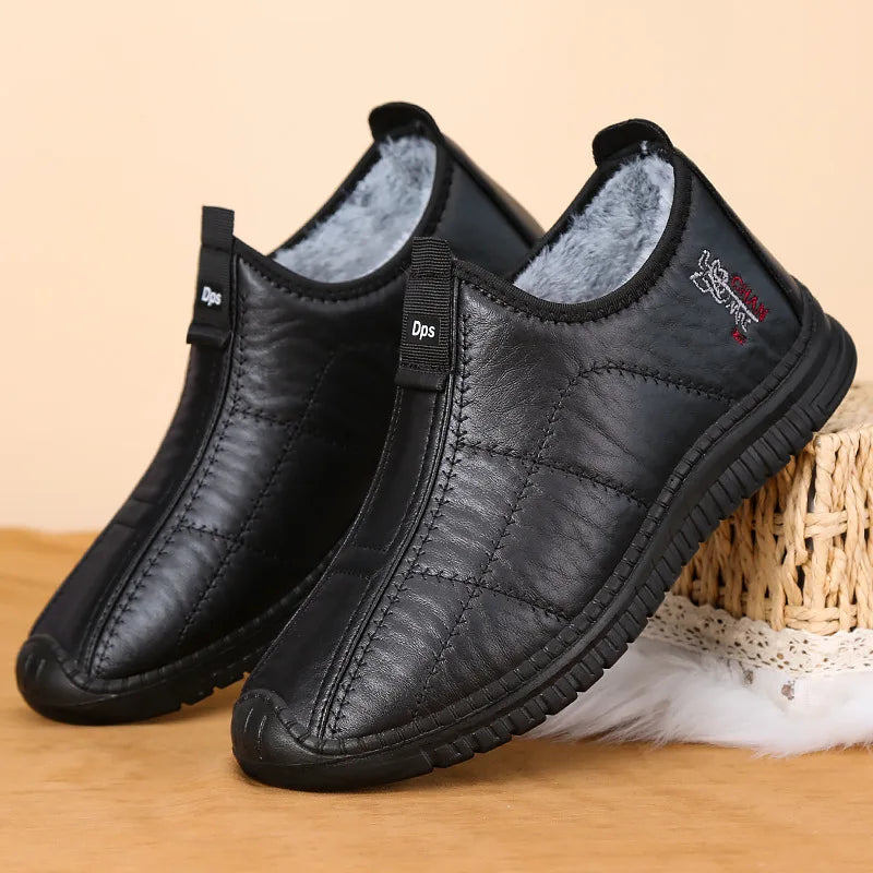 Chaussures d’Hiver Homme Fourrées en Similicuir – Imperméables, Chaudes & Antidérapantes – Grandes Tailles