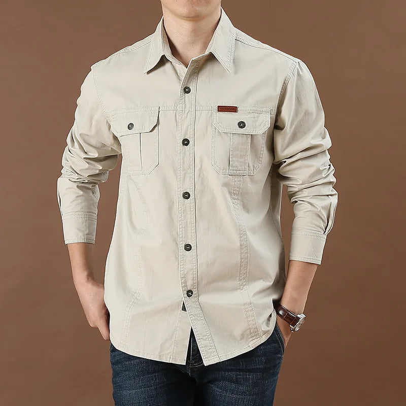 Chemise Homme Multi-Poches – Manches Longues & Col Revers