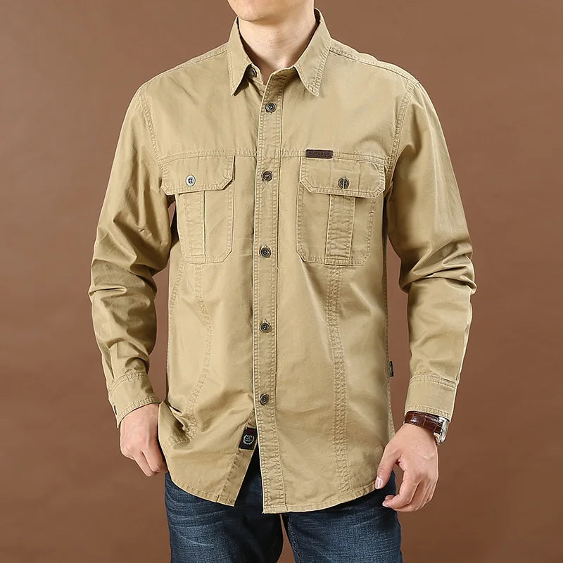 Chemise Homme Multi-Poches – Manches Longues & Col Revers
