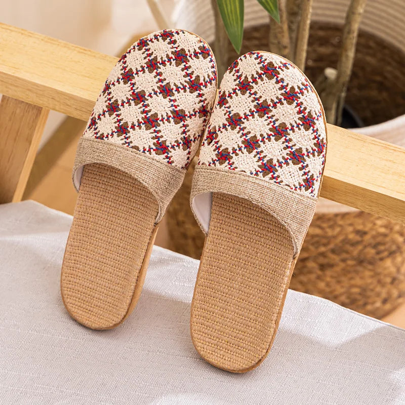 Pantoufles d’Intérieur en Lin Style Oriental – Confort Respirant pour Femme et Homme