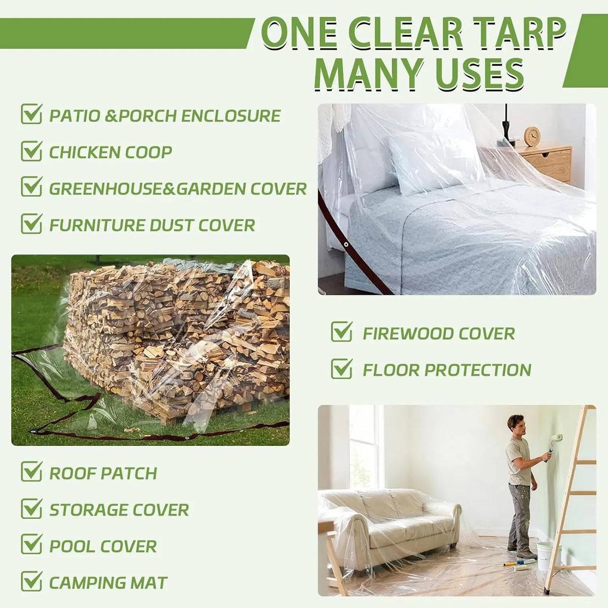 Bâche Transparente Imperméable en Polyéthylène – Anti-Déchirure avec Œillets Antirouille – Jardin, Terrasse & Poulailler