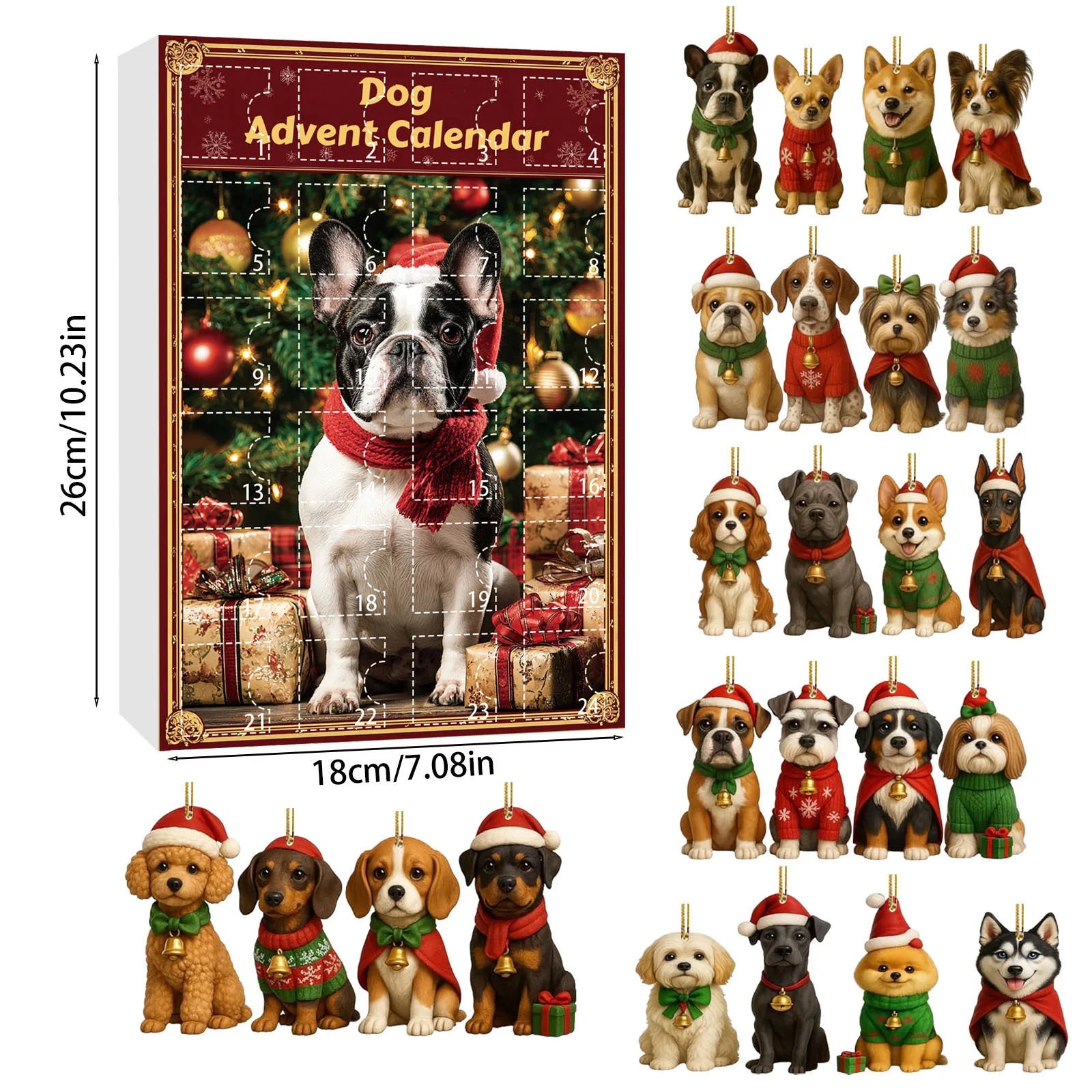 Calendrier de l'Avent 24 Ornements Chiens de Noël