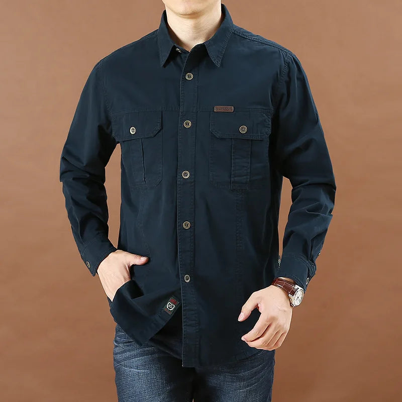 Chemise Homme Multi-Poches – Manches Longues & Col Revers