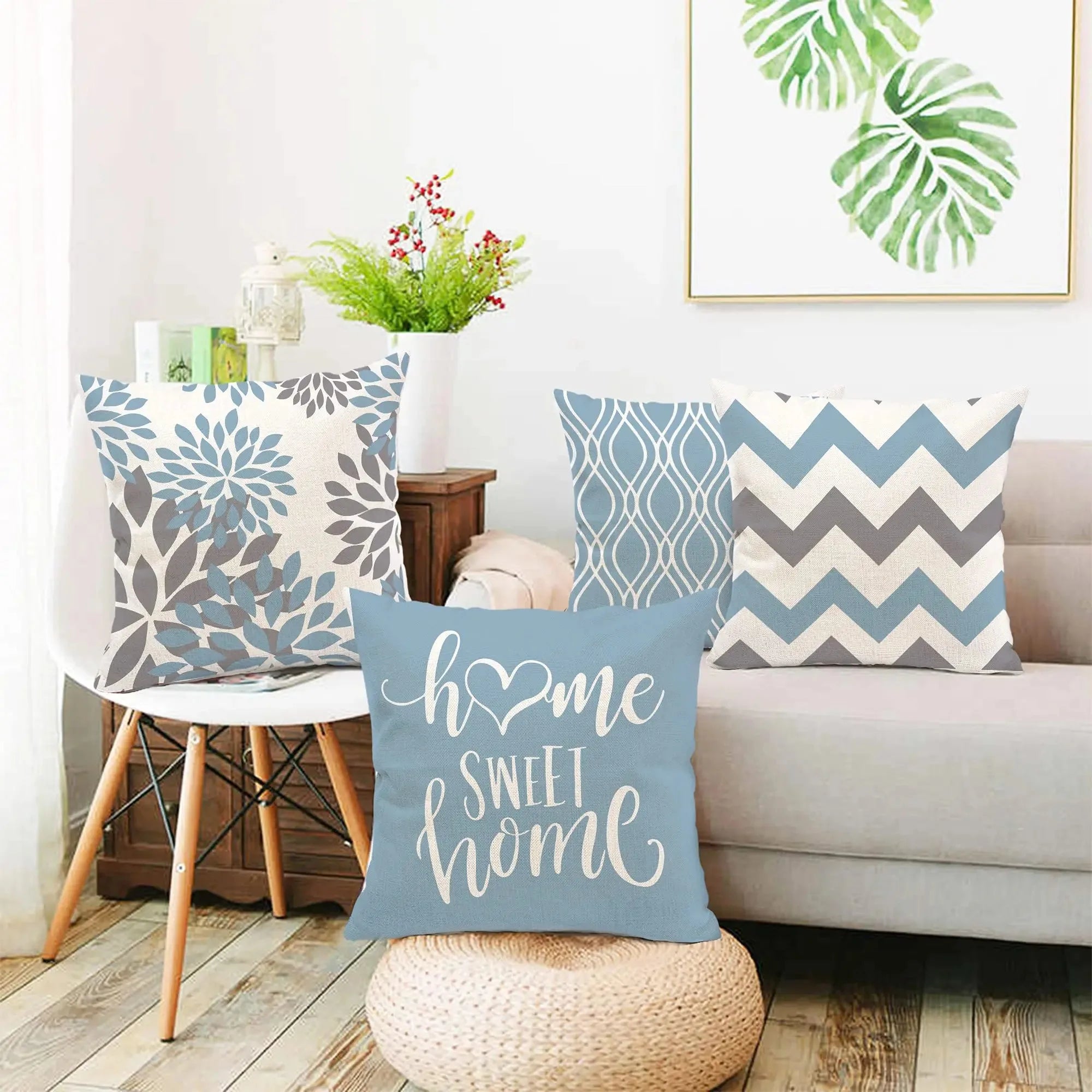 Taie de Coussin Bleu de Canapé à Différents Motifs