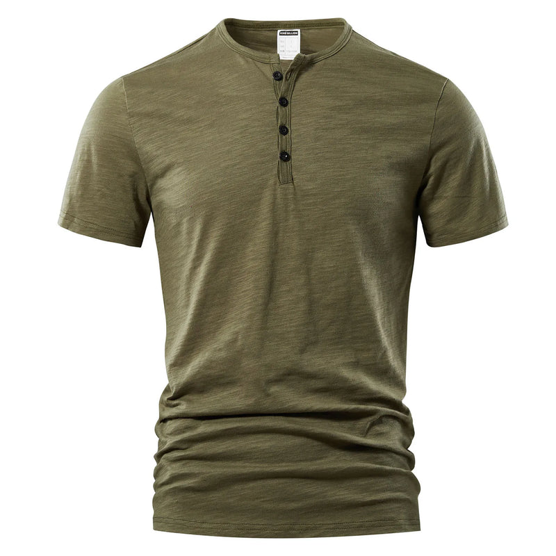 T-shirt manches courtes en coton col Henry pour hommes