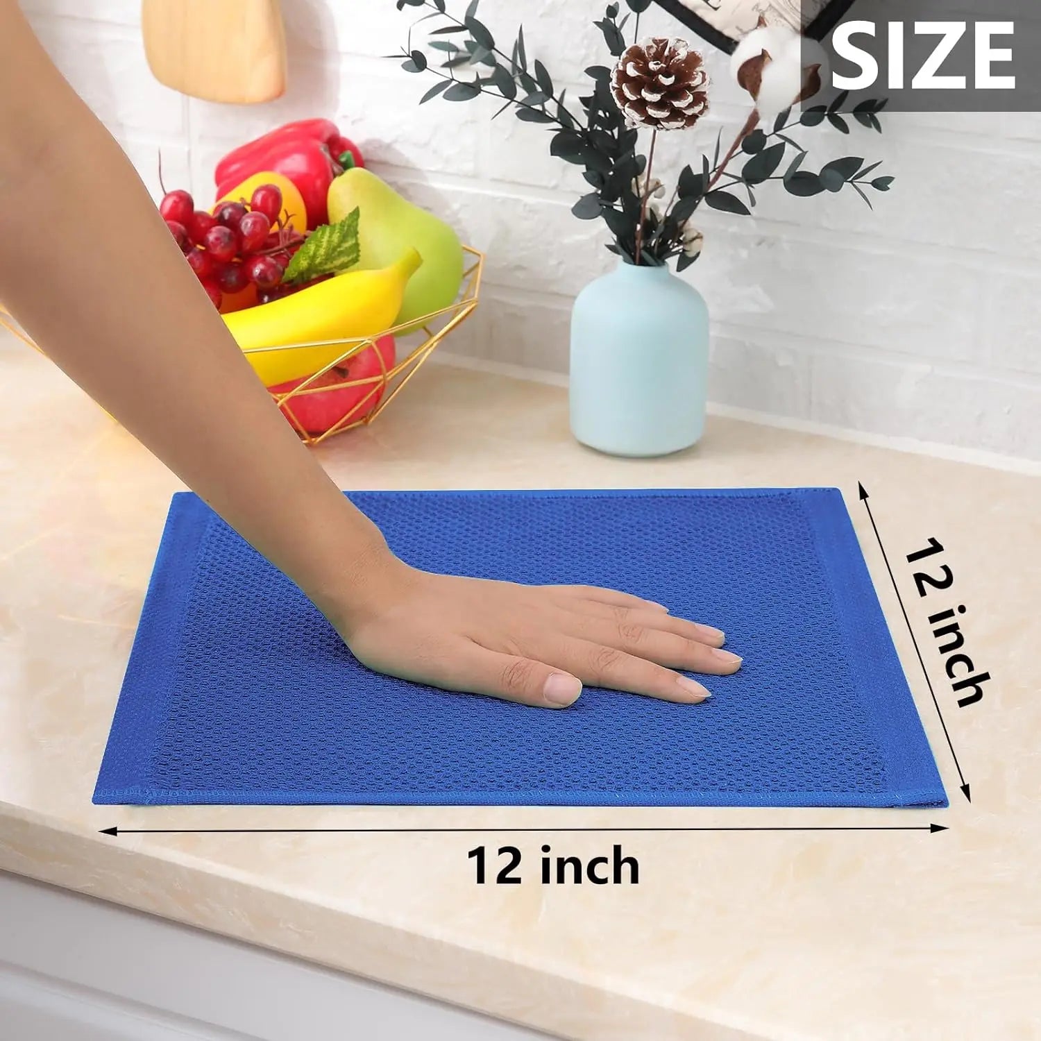 Ensemble de 6PCS de Serviettes Carrées de Cuisine en Nid d'Abeille Pur Coton