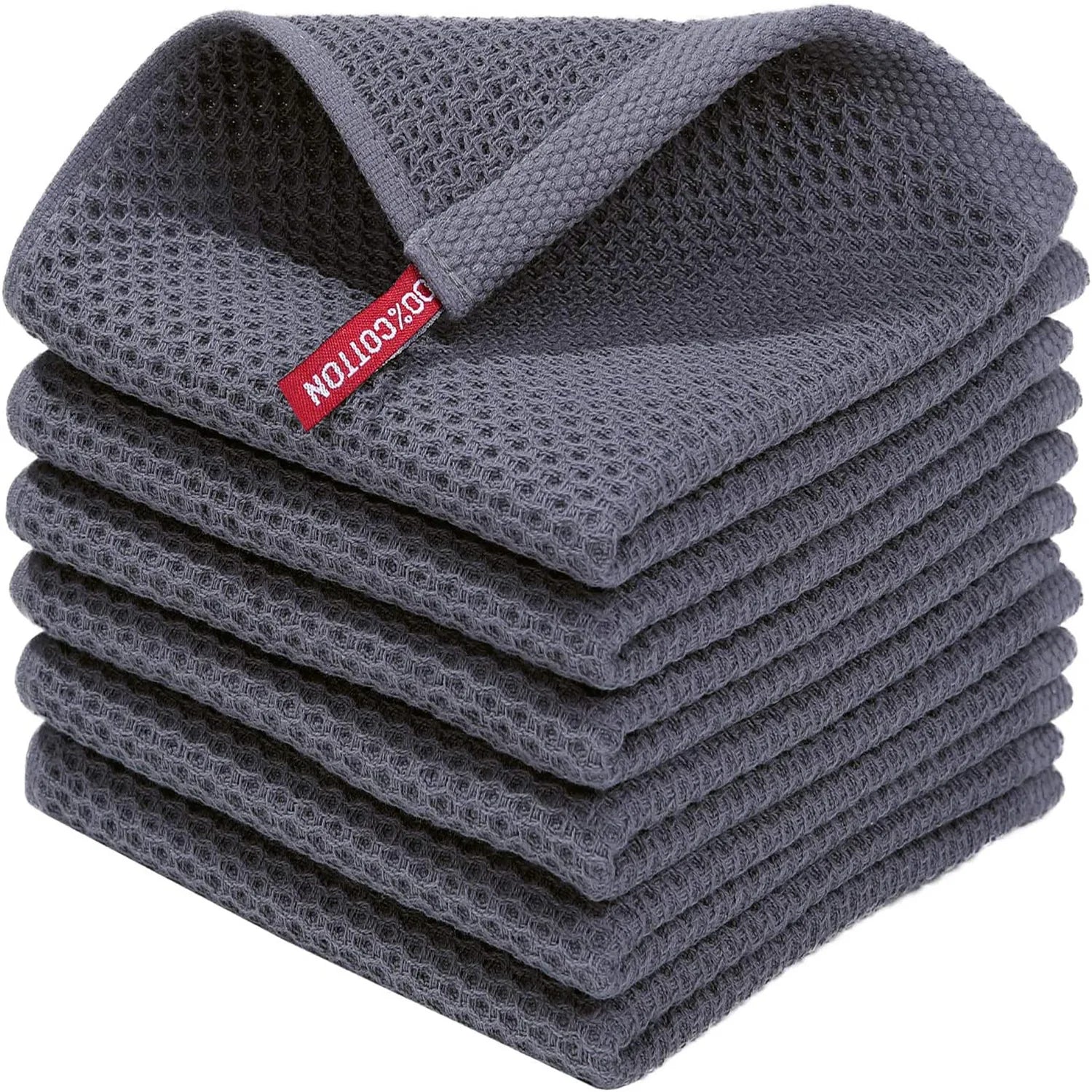 Ensemble de 6PCS de Serviettes Carrées de Cuisine en Nid d'Abeille Pur Coton
